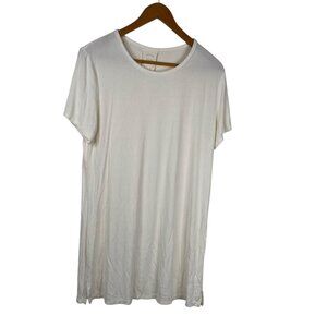 Cozy Earth Women's Bamboo Rib-Knit Boyfriend Sleep Dress Ivory Size XS